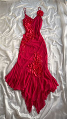 Red V-Neck Prom Dress Long Formal Dress With Flowers