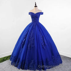 Royal Blue Lace Off the Shoulder Quinceanera Dresses with Flowers