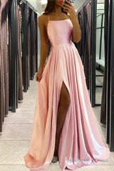 Satin Dusty Pink Prom Dress Beach Maxi Women Dress, Straps Evening Cheap Bridesmaid Dresses