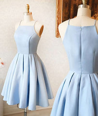 Satin Light blue Simple Short Prom Dress,Mini Homecoming dress for teens,Cocktail Dresses