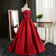 Satin Scoop Floor Length Ball Prom Dress , Dark Red Sweet 16 Gown