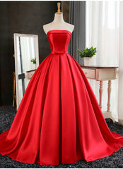 Satin Scoop Floor Length Ball Prom Dress , Dark Red Sweet 16 Gown