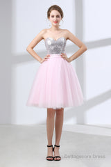 Sequin Lace & Tulle Sweetheart Neckline Short Length A-line Bridesmaid Dresses