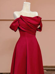 Sexy A Line Off The Shoulder Red Satin Floor Length Evening Dress Prom Dresses