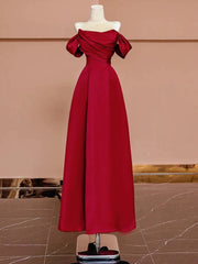 Sexy A Line Off The Shoulder Red Satin Floor Length Evening Dress Prom Dresses