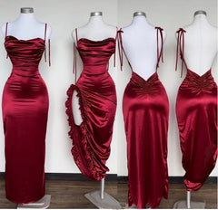 Sexy Mermaid Sleeveless Floor Length Backless Evening Dress Red Prom Dresses