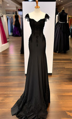 Sexy Mermaid Straps Chiffon Black Lace Evening Dress Prom Dresses