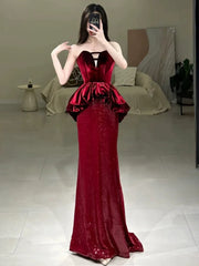 Sexy Mermaid Sweetheart Red Floor Length Evening Dress Prom Dresses