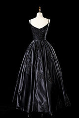 Sexy Satin Spaghetti Strap Black Wedding Gown A Line Party Evening Dress Formal Prom Dress