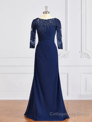 Sheath/Column Bateau Floor-Length Chiffon Mother of the Bride Dresses With Appliques Lace