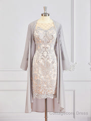 Sheath/Column Bateau Short/Mini Chiffon Mother of the Bride Dresses With Appliques Lace