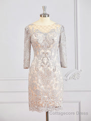 Sheath/Column Bateau Short/Mini Chiffon Mother of the Bride Dresses With Appliques Lace