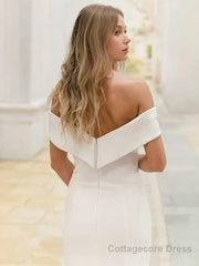 Sheath/Column Off-the-Shoulder Sweep Train Stretch Crepe Wedding Dresses With Leg Slit