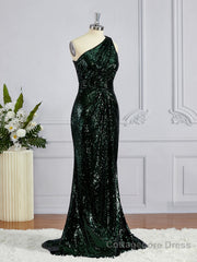 Sheath/Column One-Shoulder Sweep Train Sequins Bridesmaid Dresses