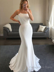 Sheath/Column Strapless Sweep Train Stretch Crepe Wedding Dresses