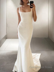 Sheath/Column Straps Sweep Train Stretch Crepe Wedding Dresses