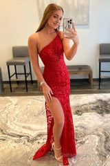 Sheath One Shoulder Lace Prom Dress