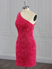 Sheath One-Shoulder Sequin Short/Mini Velvet Sequins Dress