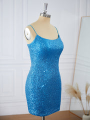 Sheath Spaghetti Straps Sequin Short/Mini Dress