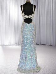 Sheath V-neck Sequin Sweep Train Velvet Sequins Dress