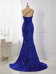 Sheath Velvet Sequins One-Shoulder Sweep Train Dress