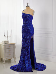 Sheath Velvet Sequins One-Shoulder Sweep Train Dress