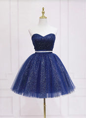 Shiny Navy Blue Tulle Sweetheart Homecoming Dress Blue Prom Dress prom dresses shops