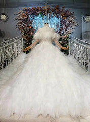 Shop For The Perfect White Ball Gown Tulle Long Sleeve High Neck Beading Wedding Dress