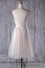 Short A-line Spaghetti Strap Lace Tulle Wedding Dress