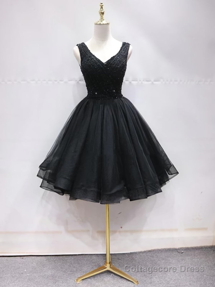 Short Black Lace Prom Dresses, Short Black Lace Homecoming Graduation Dresses