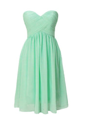 Short Green Chiffon Sweetheart Pleats Bridesmaid Dress