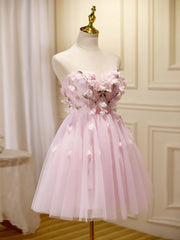 Short Pink Floral Prom Dresses, Short Pink Floral Formal Homecoming Dresses