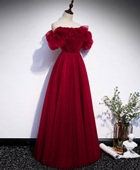 Simple A line Burgundy Long Prom Dress, Burgundy Wedding Party Dress