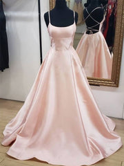 Simple Backless Pink Long Prom, Pink Formal Graduation Evening