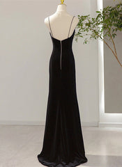 Simple Black Low Back Long Prom Dress, Black Floor Length Party Dress