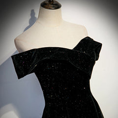 Simple Black Sweetheart Off Shoulder Long Velvet Prom Dress, Black Evening Dress