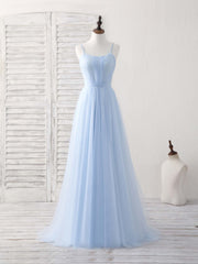 Simple Blue Tulle Long Prom Dress Blue Bridesmaid Dress