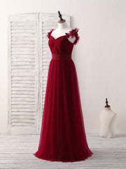 Simple Burgundy Tulle Long Prom Dress Burgundy Bridesmaid Dress