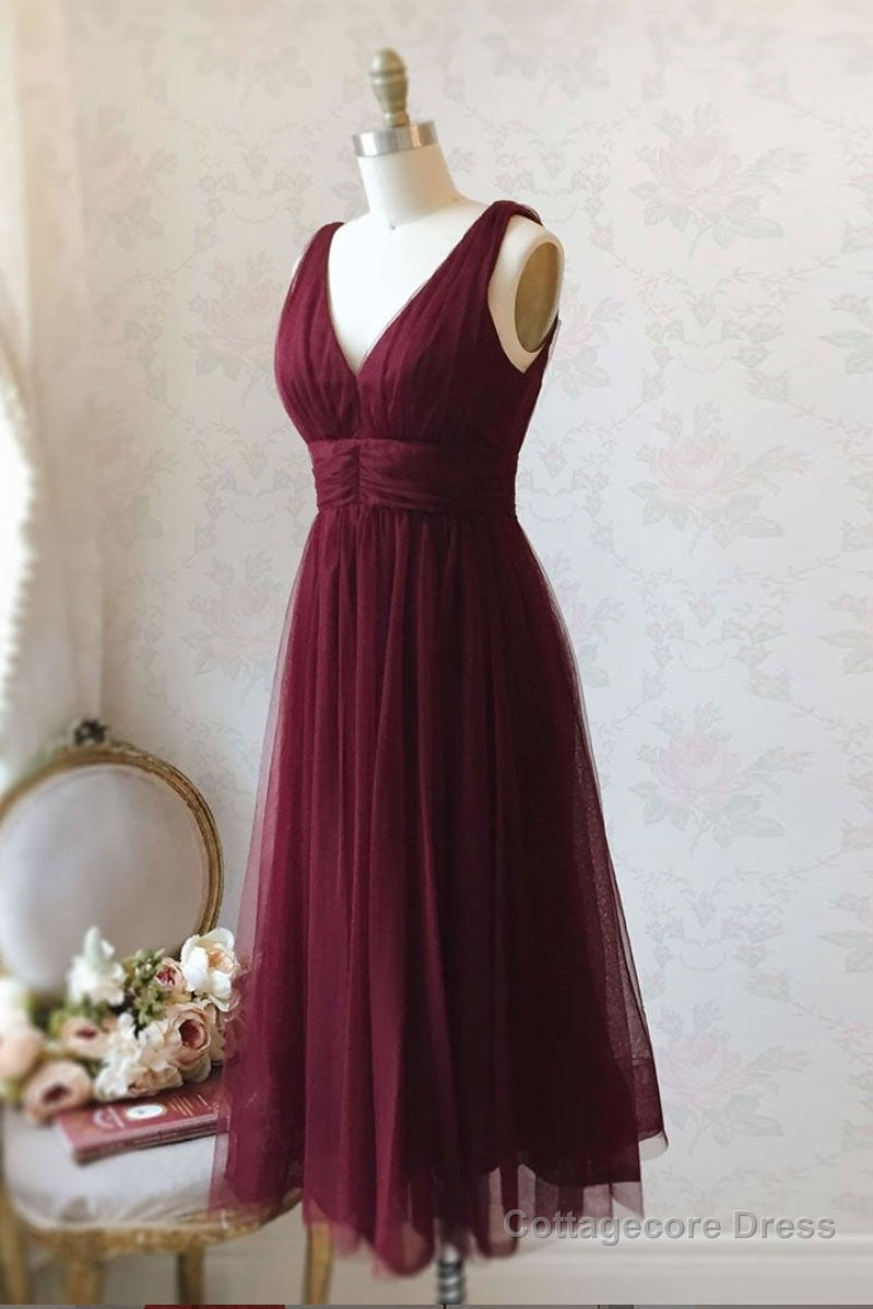 Simple burgundy tulle prom dress tulle burgundy formal dress