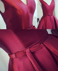 Simple Burgundy V Neck Short Prom Dress, Burgundy Evening Dress