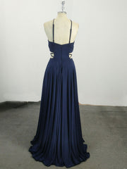 Simple Chiffon Blue Long Prom Dress, Blue Evening Dress