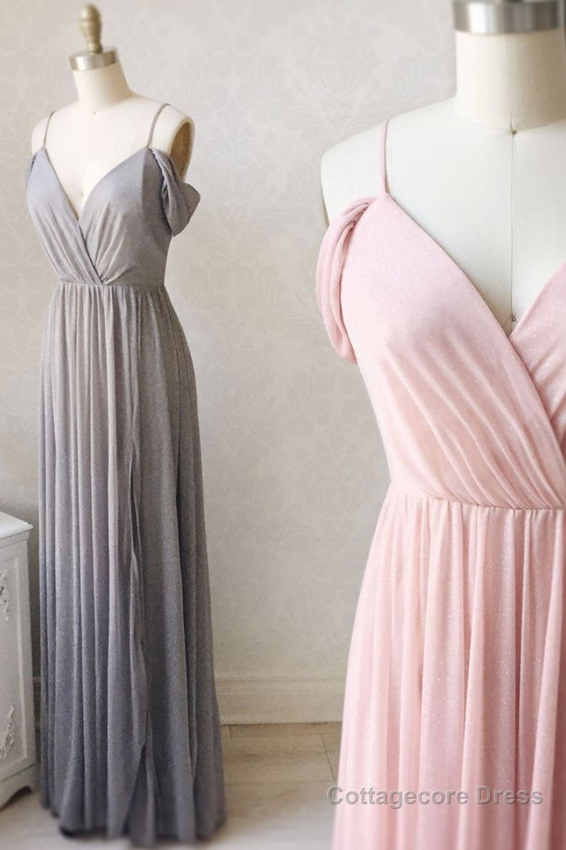 Simple gray chiffon long prom dress chiffon bridesmaid dress