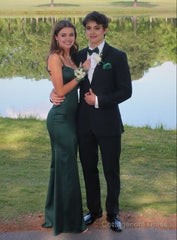 Simple Mermaid Dark Green Backless Long Prom Dresses Formal Dress