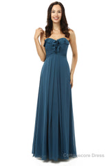 Simple Navy Blue Chiffon Sweetheart Floor Length Bridesmaid Dresses