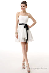 Simple Pleated White Homecoming Dresses