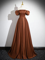 Simple Satin Brown Long Prom Dress, Brown Long Evening Dress