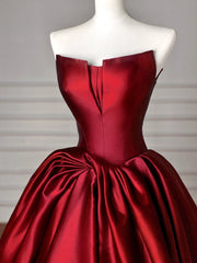 Simple Satin Burgundy Long Prom Dress, Burgundy Long Formal Dress