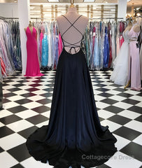 Simple satin long prom dress, long evening dress