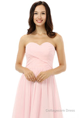 Simple Strapless Chiffon Sweetheart Short Pink Homecoming Dresses