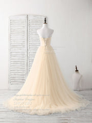 Simple Sweetheart Champagne Tulle Long Prom Dress Champagne Evening Dress